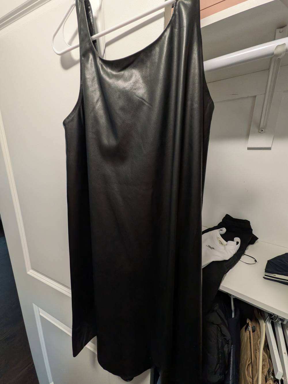 Sleeveless Black Faux Leather Slip Dress